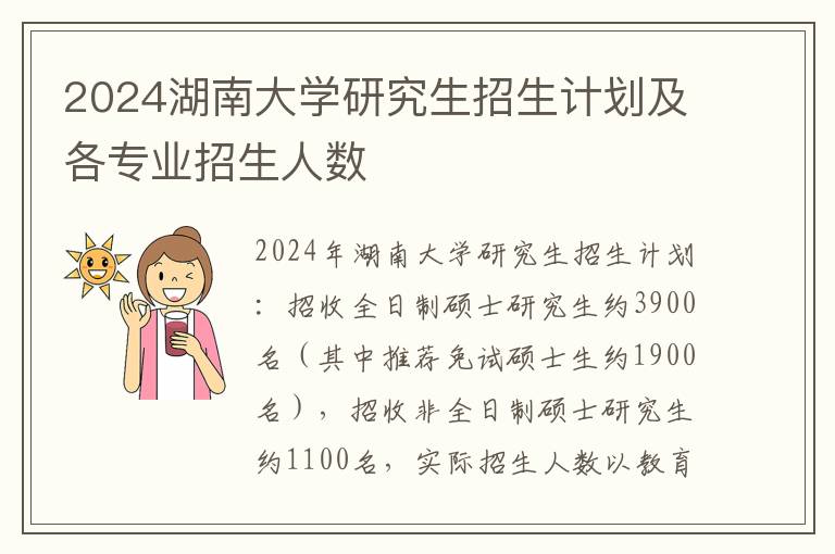 2024湖南大学研究生招生计划及各专业招生人数