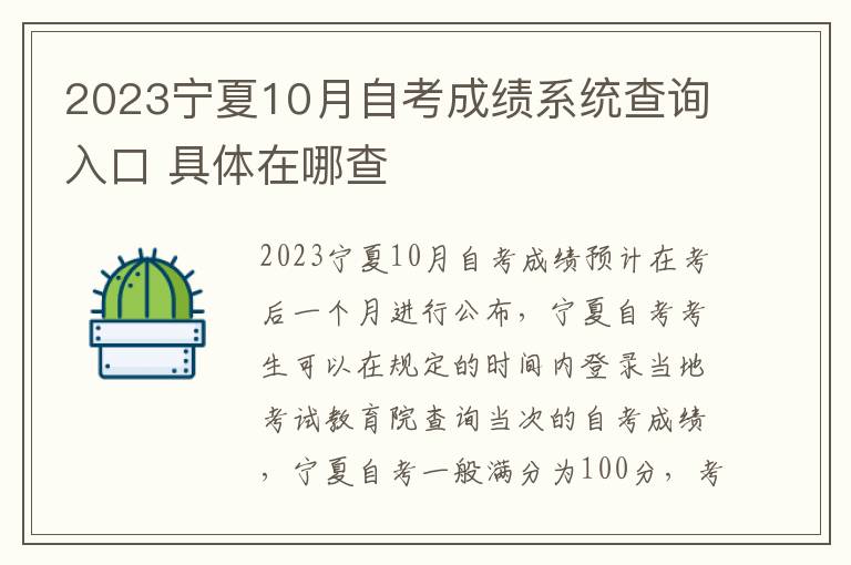2023宁夏10月自考成绩系统查询入口 具体在哪查