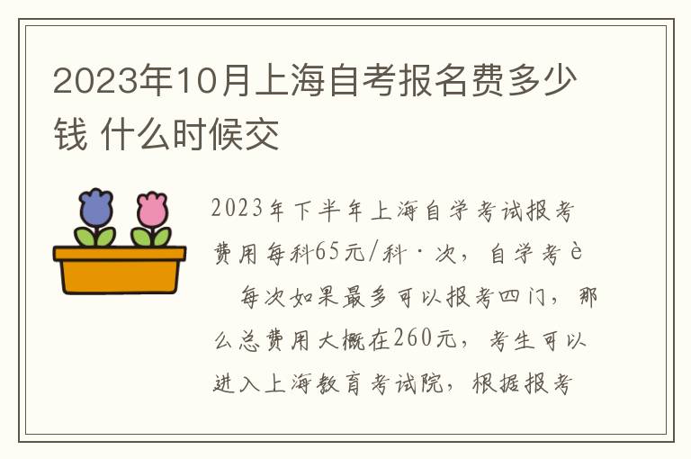 2023年10月上海自考报名费多少钱 什么时候交