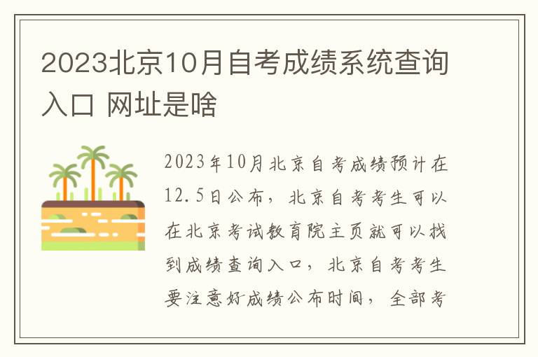2023北京10月自考成绩系统查询入口 网址是啥