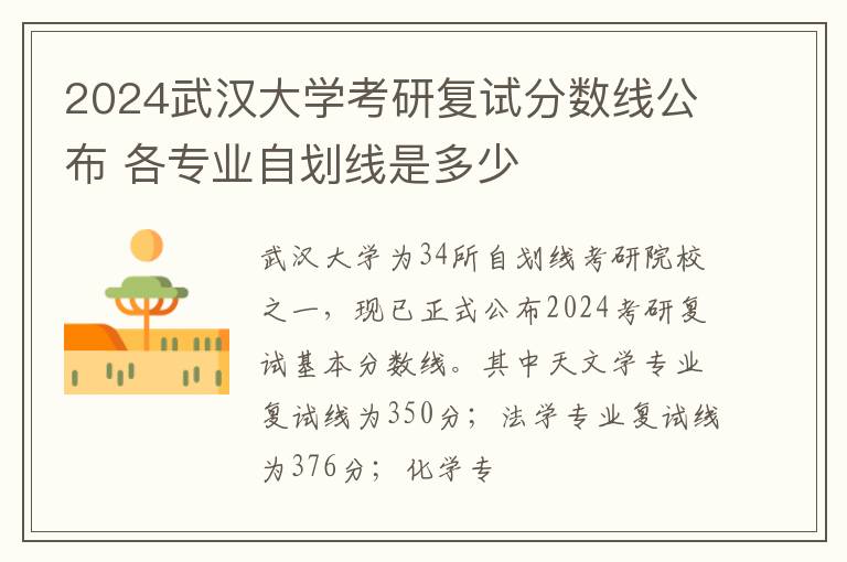 2024武汉大学考研复试分数线公布 各专业自划线是多少