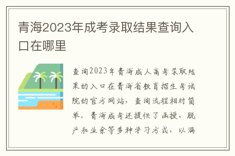 青海2023年成考录取结果查询入口在哪里