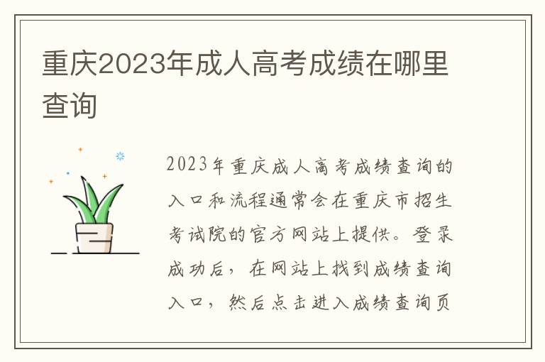 重庆2023年成人高考成绩在哪里查询