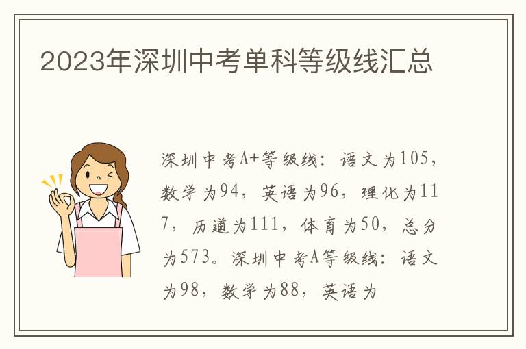 2023年深圳中考单科等级线汇总