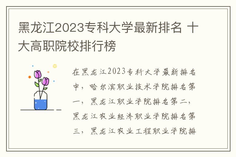 黑龙江2023专科大学最新排名 十大高职院校排行榜