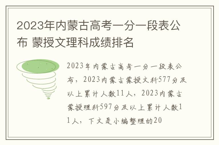 2023年内蒙古高考一分一段表公布 蒙授文理科成绩排名