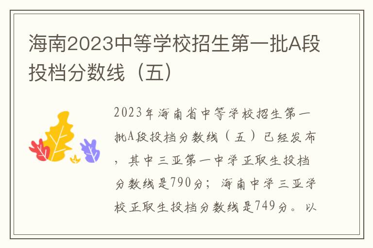 海南2023中等学校招生第一批A段投档分数线（五）