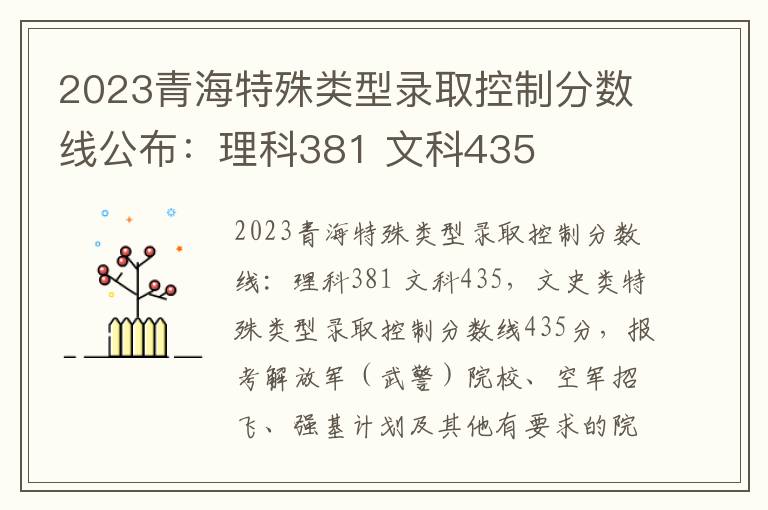 2023青海特殊类型录取控制分数线公布：理科381 文科435