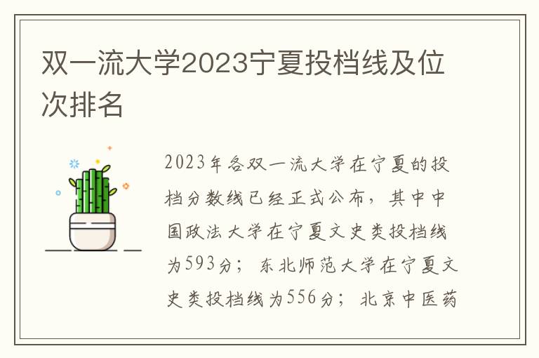 双一流大学2023宁夏投档线及位次排名