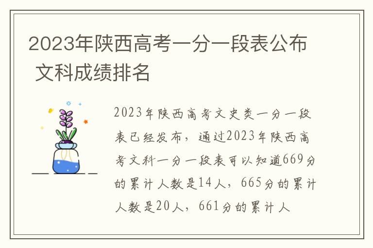 2023年陕西高考一分一段表公布 文科成绩排名