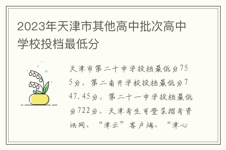 2023年天津市其他高中批次高中学校投档最低分