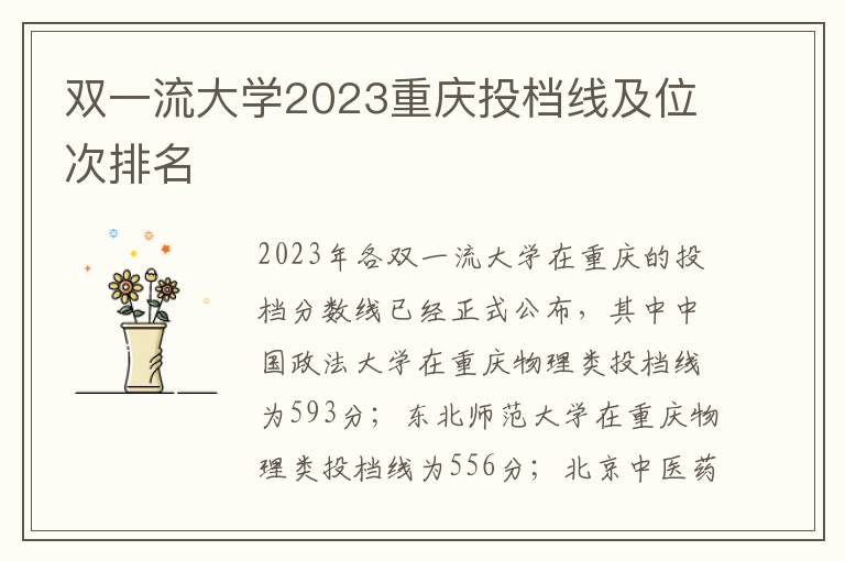 双一流大学2023重庆投档线及位次排名