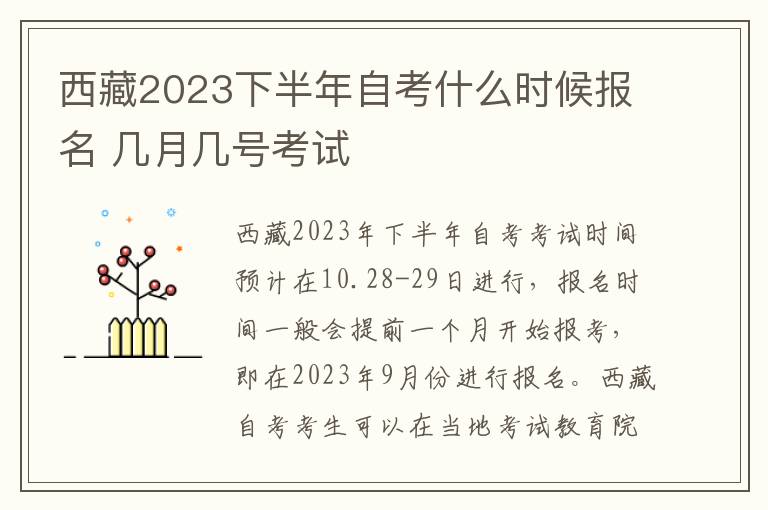 西藏2023下半年自考什么时候报名 几月几号考试