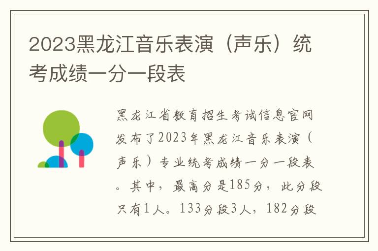 2023黑龙江音乐表演（声乐）统考成绩一分一段表