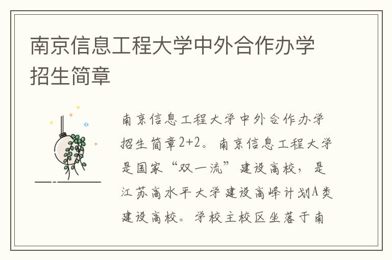 南京信息工程大学中外合作办学招生简章