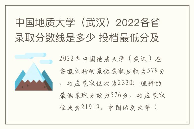 中国地质大学（武汉）2022各省录取分数线是多少 投档最低分及位次