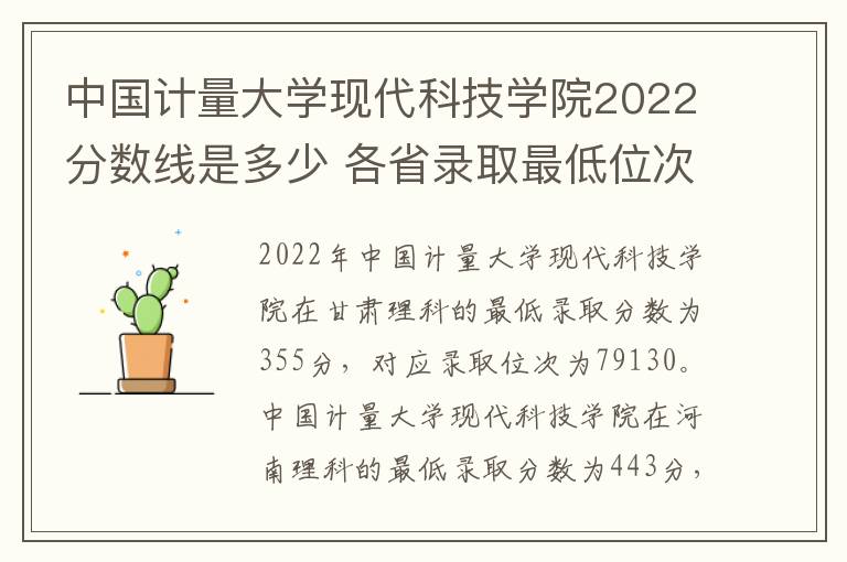 中国计量大学现代科技学院2022分数线是多少 各省录取最低位次