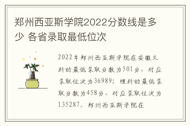 郑州西亚斯学院2022分数线是多少 各省录取最低位次