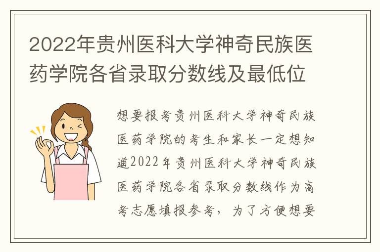 2022年贵州医科大学神奇民族医药学院各省录取分数线及最低位次