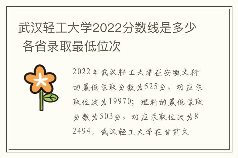 武汉轻工大学2022分数线是多少 各省录取最低位次