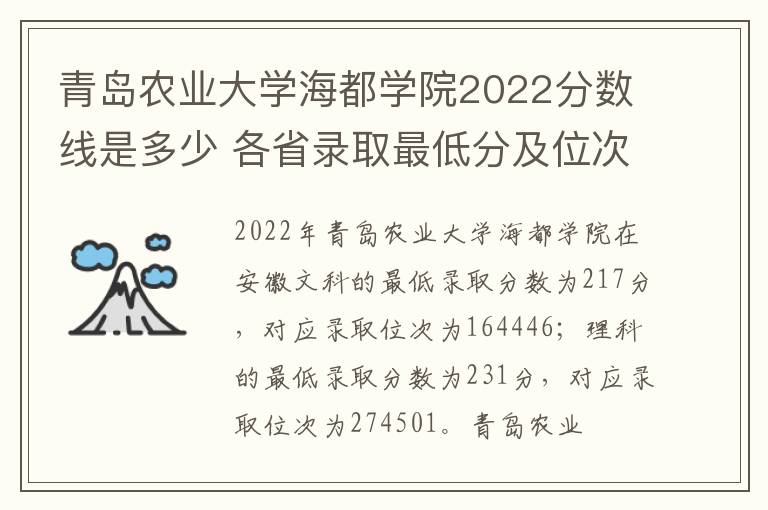 青岛农业大学海都学院2022分数线是多少 各省录取最低分及位次