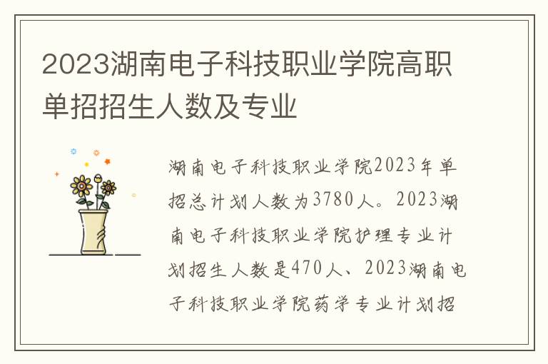 2023湖南电子科技职业学院高职单招招生人数及专业