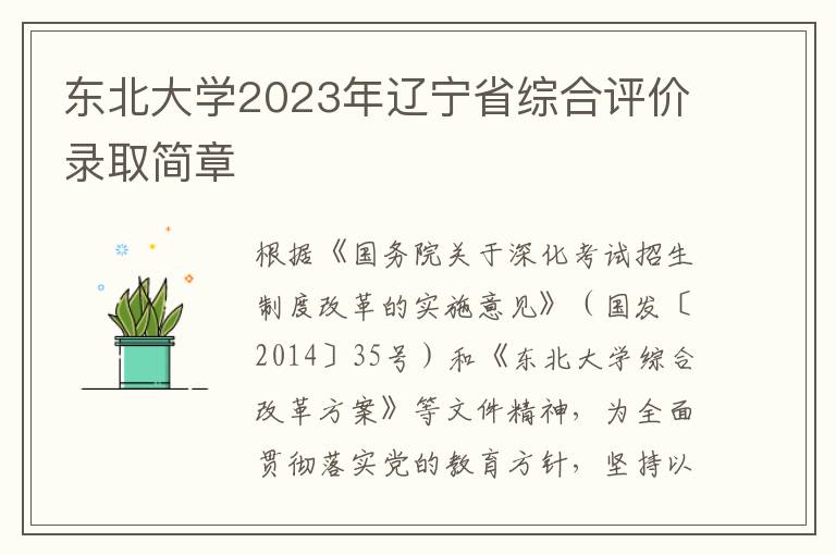 东北大学2023年辽宁省综合评价录取简章