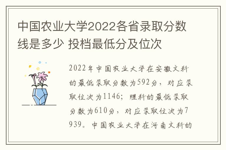 中国农业大学2022各省录取分数线是多少 投档最低分及位次