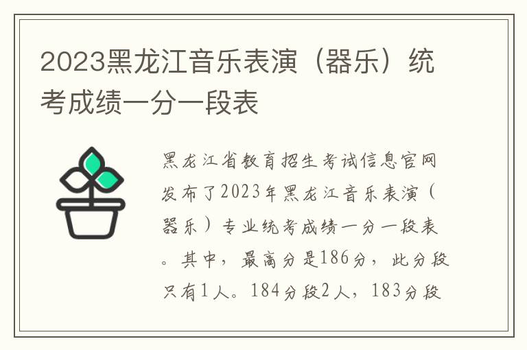 2023黑龙江音乐表演（器乐）统考成绩一分一段表