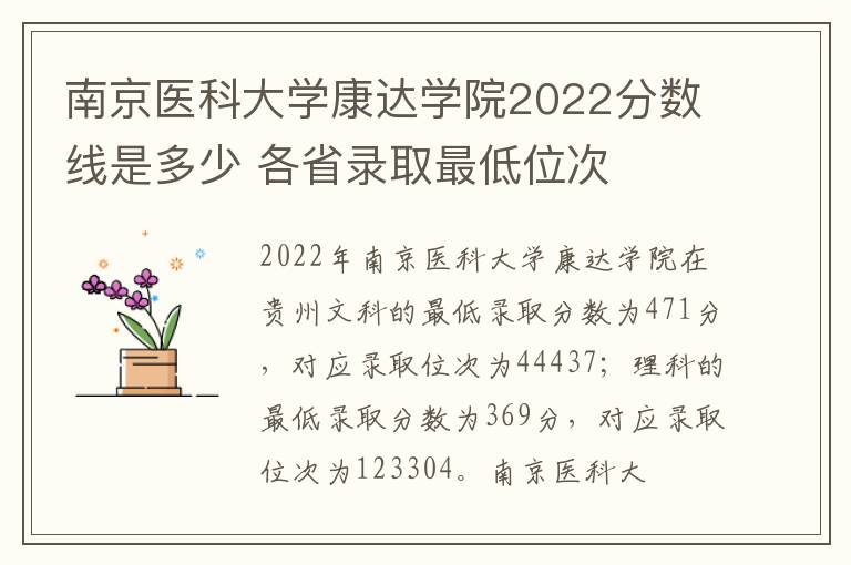 南京医科大学康达学院2022分数线是多少 各省录取最低位次
