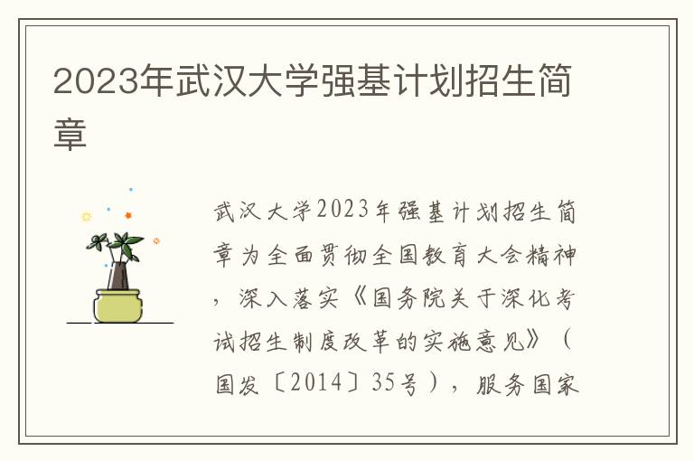 2023年武汉大学强基计划招生简章