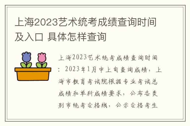 上海2023艺术统考成绩查询时间及入口 具体怎样查询