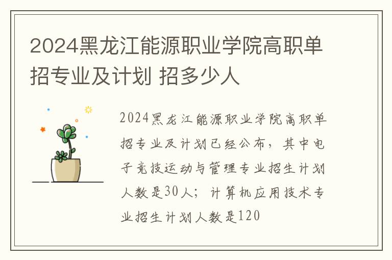 2024黑龙江能源职业学院高职单招专业及计划 招多少人