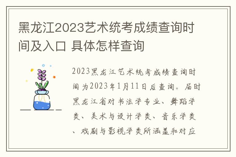 黑龙江2023艺术统考成绩查询时间及入口 具体怎样查询