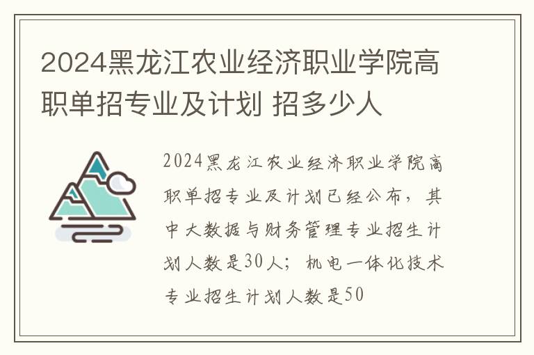 2024黑龙江农业经济职业学院高职单招专业及计划 招多少人
