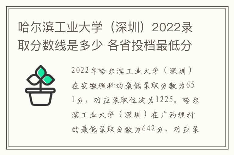 哈尔滨工业大学（深圳）2022录取分数线是多少 各省投档最低分及位次