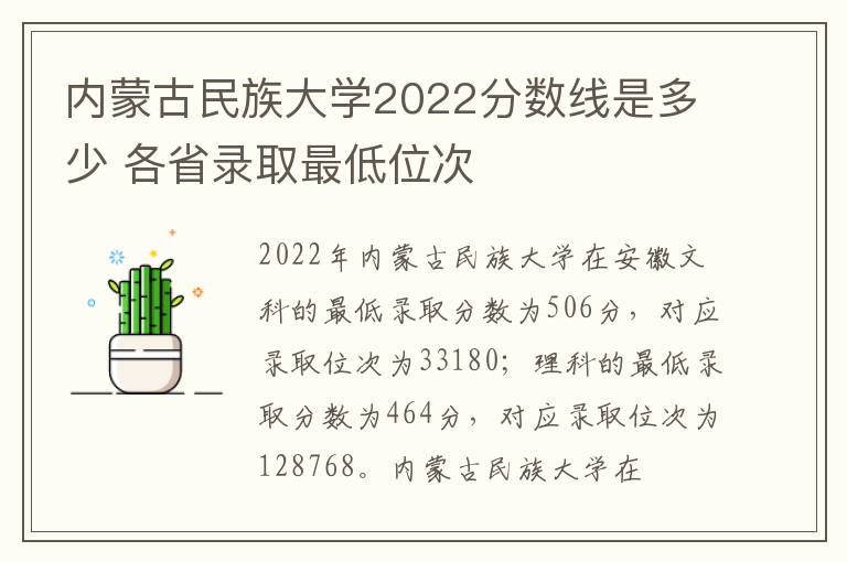 内蒙古民族大学2022分数线是多少 各省录取最低位次