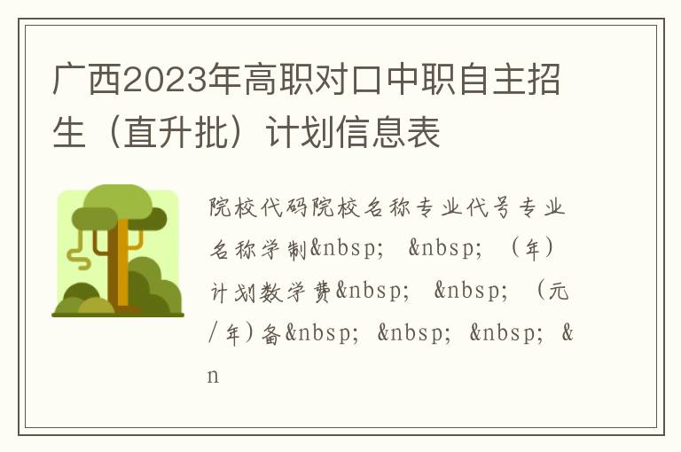 广西2023年高职对口中职自主招生（直升批）计划信息表