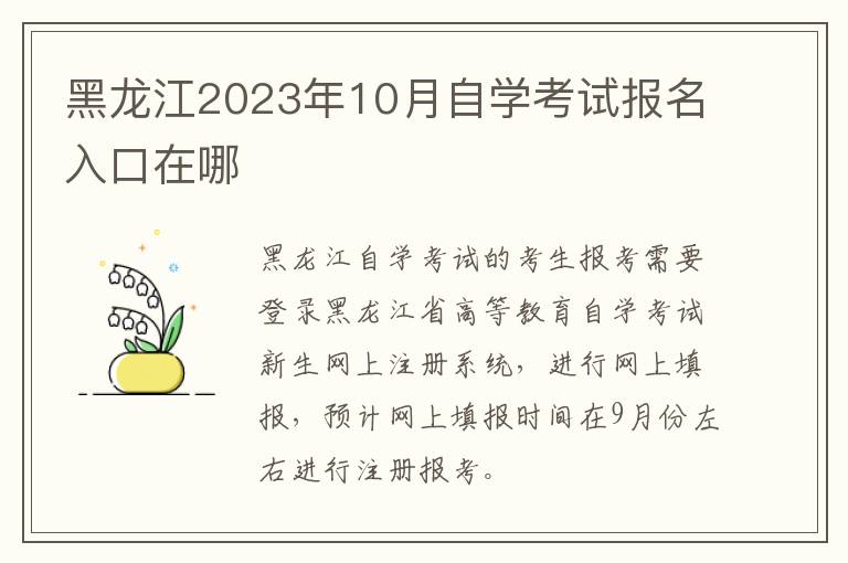黑龙江2023年10月自学考试报名入口在哪