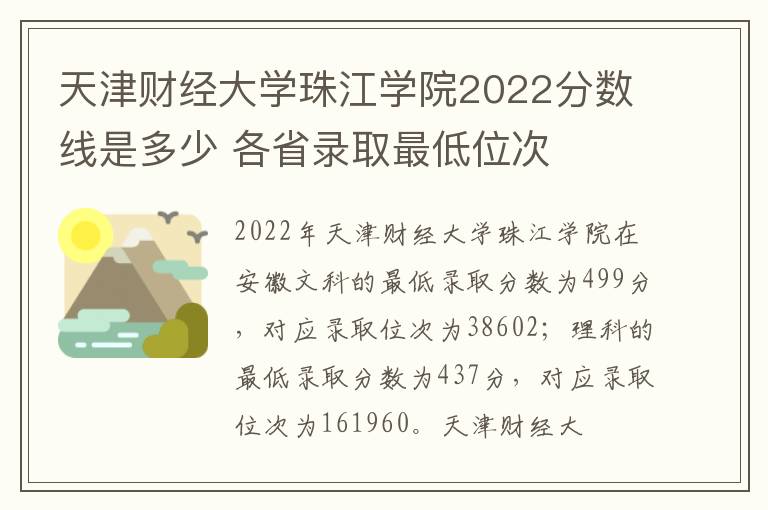 天津财经大学珠江学院2022分数线是多少 各省录取最低位次