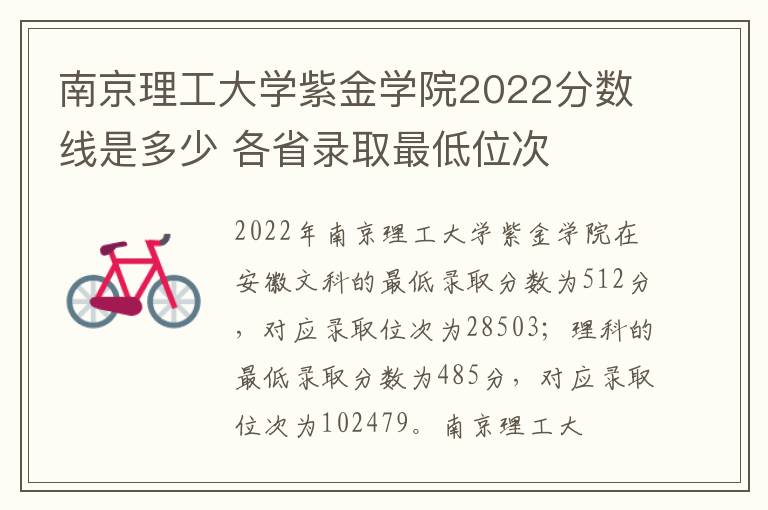 南京理工大学紫金学院2022分数线是多少 各省录取最低位次