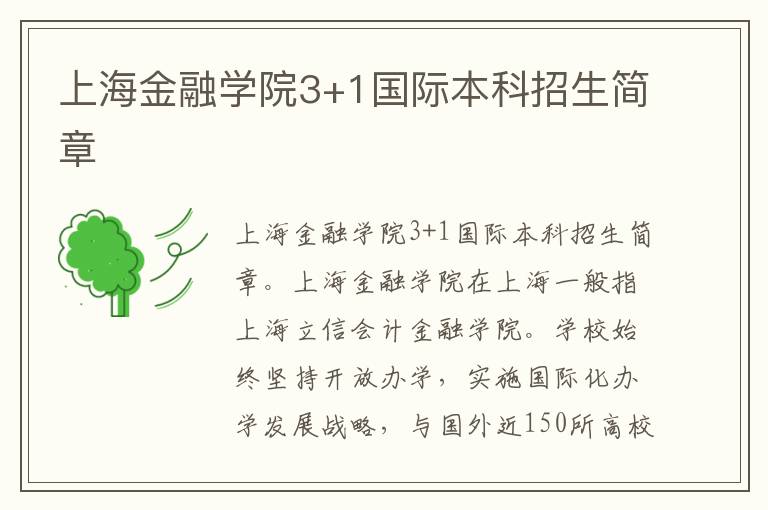 上海金融学院3+1国际本科招生简章
