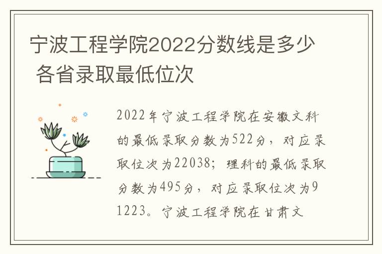 宁波工程学院2022分数线是多少 各省录取最低位次