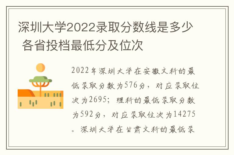 深圳大学2022录取分数线是多少 各省投档最低分及位次