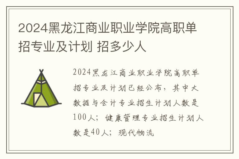 2024黑龙江商业职业学院高职单招专业及计划 招多少人