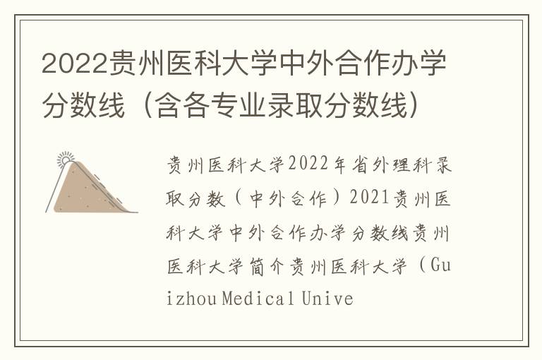 2022贵州医科大学中外合作办学分数线（含各专业录取分数线）