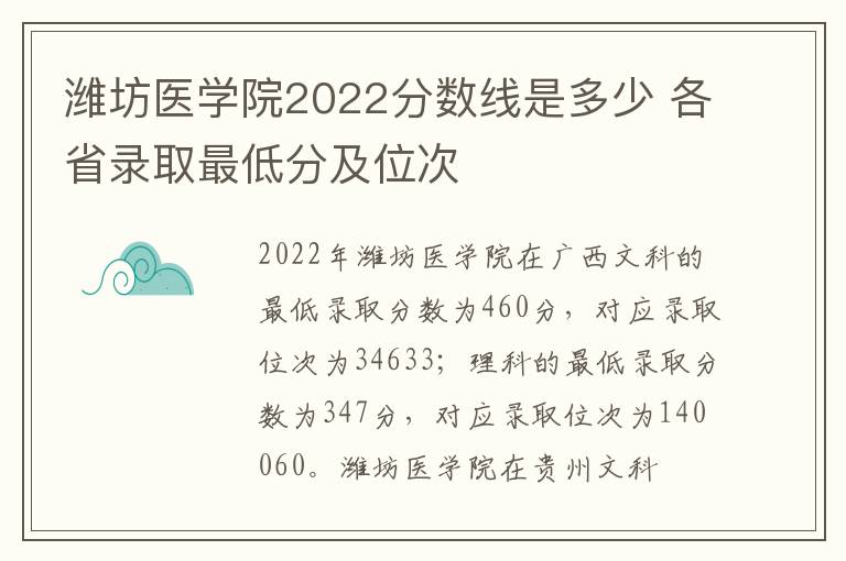 潍坊医学院2022分数线是多少 各省录取最低分及位次