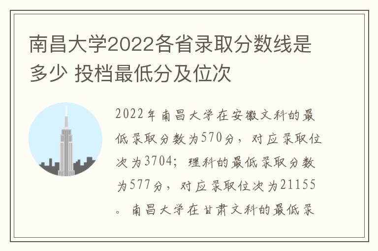 南昌大学2022各省录取分数线是多少 投档最低分及位次