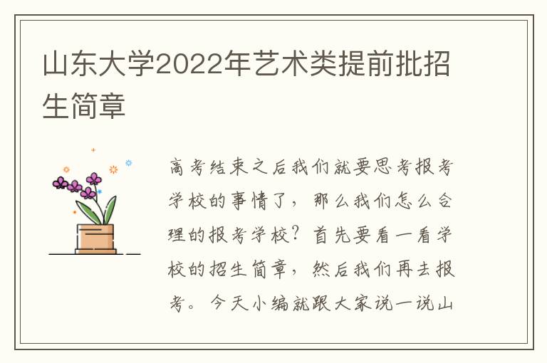 山东大学2022年艺术类提前批招生简章