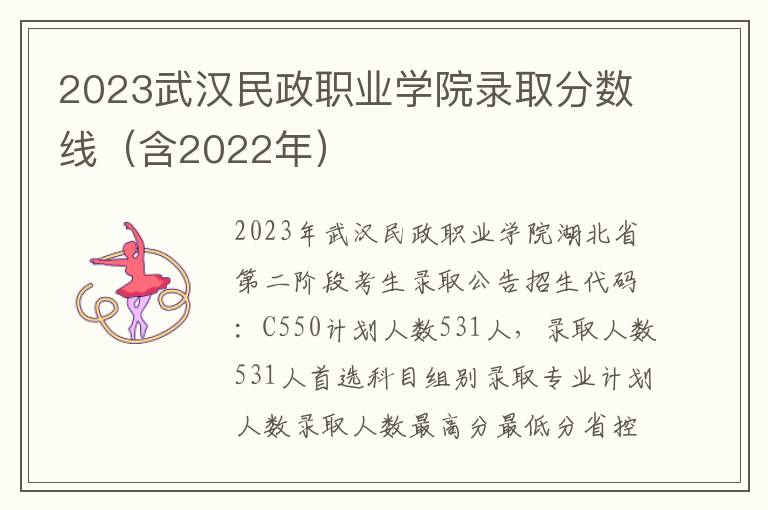 2023武汉民政职业学院录取分数线（含2022年）